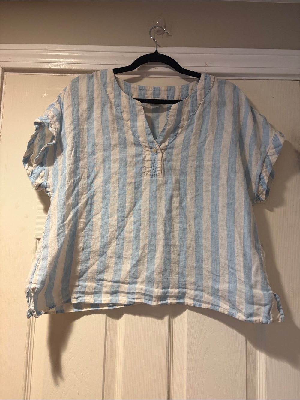 L.L. Bean Blue and White Striped Linen Tunic